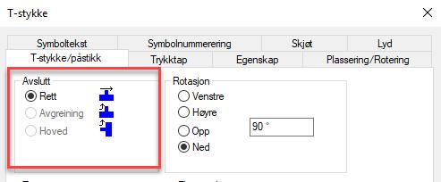 Etter kanalen er tegnet kan du sette inn t-stykke/påstikk.