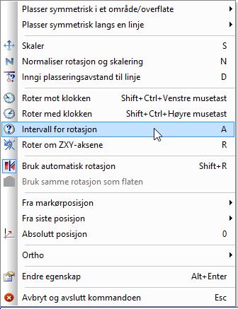 58 Strektegning/Plassere og redigere objekt DDS-CAD 14 I noen tilfeller er 45 intervall for mye ved rotasjon. Intervallet kan justeres.