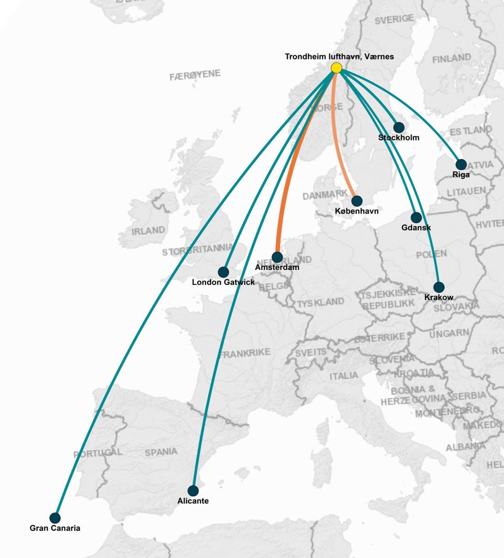 flyplasser i 2018 4,4 Millioner passasjerer på Værnes 4 mindre flyplasser