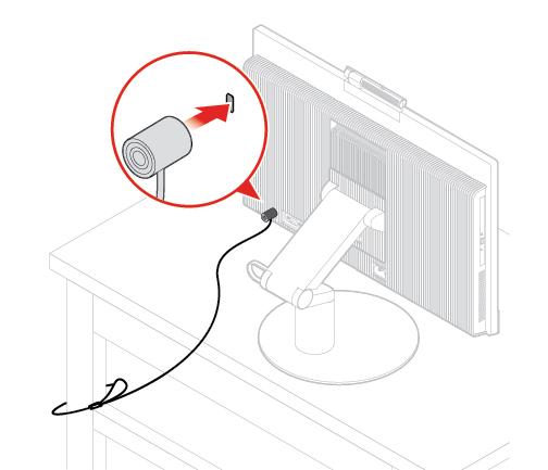 Kapittel 3. Datamaskinlåser Feste en kabellås av typen Kensington-lås Du kan bruke en Kensington-type kabellås for å låse maskinen til et skrivebord eller et annet ikke-permanent punkt.