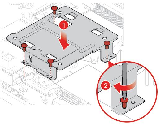 Figur 37. Installere VESA-monteringsbraketten 6. Sett på plass igjen delene som ble fjernet. Se «Fullføre bytte av deler» på side 55 for å fullføre utskiftningen.