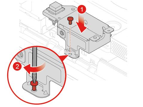 Figur 44. Installere dekselsikringsbryteren i braketten Figur 45. Installere dekselsikringsbryteren og braketten 9. Koble kabelen for den nye dekselsikringsbyteren til hovedkortet. 10.