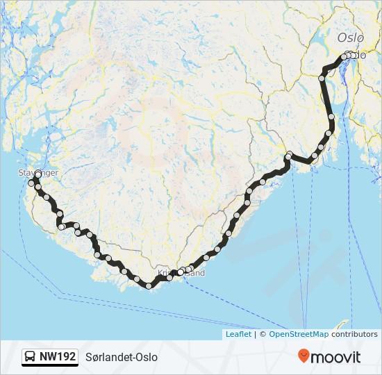 Retning: Kristiansand/Stavanger 41 stopp VIS LINJERUTETABELL Oslo Bussterminal Schweigaards gate 10, Oslo Filipstad Sjølyst Sjølystveien, Oslo NW192 buss Rutetabell Kristiansand/Stavanger