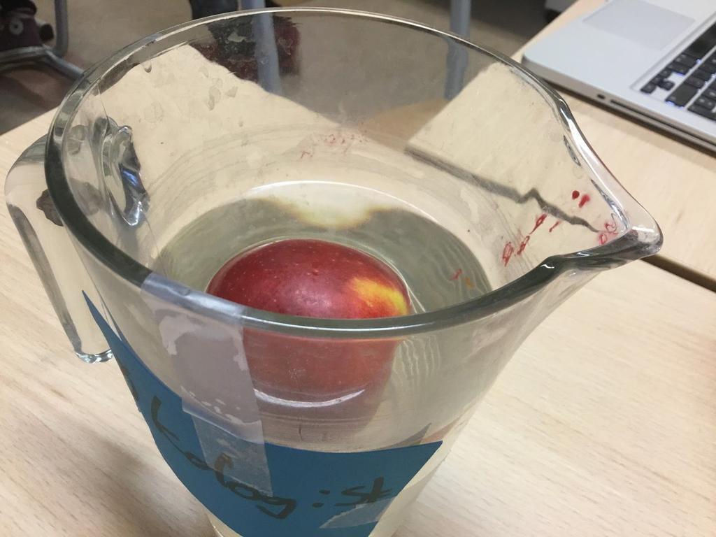 Dag 18 - I dag har vi sett at eple har suget til seg vannet som var i bollen, og den er litt mykere.