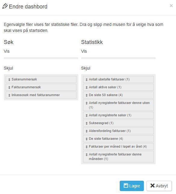 Her kan du velge mellom statistikker på saker og