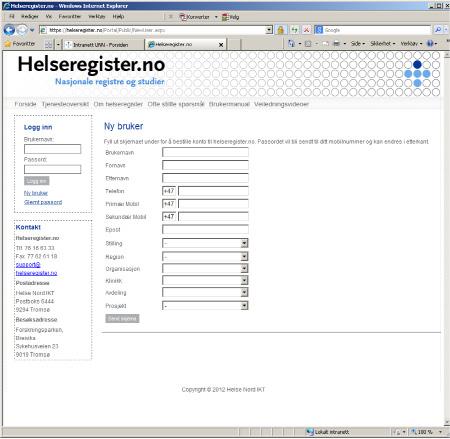 Søknadsskjema for tilgang 4 En ny side åpnes. Fyll ut fritekstfeltene i skjemaet. I feltet «E-post» skriver du inn din e-postadresse (arbeidssted).