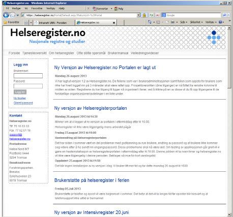 Pålogging ved oppstart 1 Åpne helseregister.