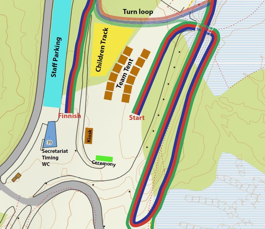 11. ARENA OG LØYPER 11.1. Arenakart Lagstelt Bare de som har reservert plass kan sette opp telt på arenaen. Teltplass reserveres på https://signup.eqtiming.no/?event=nclillehammerck.