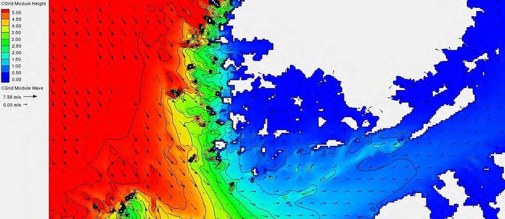 Figur 8 Stor modell for havbølger med retning 330 på veg inn mot