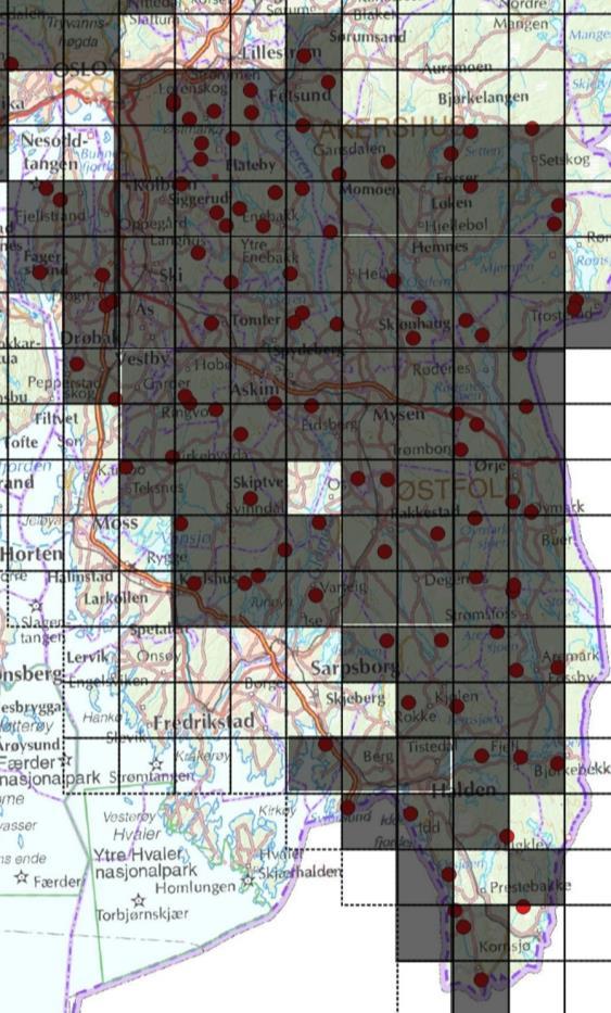 SCANDCAM - studieoppsett Minst 1 viltkamera per 50 km 2 i gaupehabitat Ekspertplasserte kamera