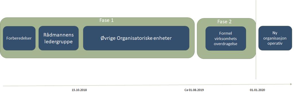 Prosessen for forberedelser til ny organisering i fase 1 gjennomføres først for ledernivå 2, deretter ledernivå 3 og deretter den resterende organisasjon.