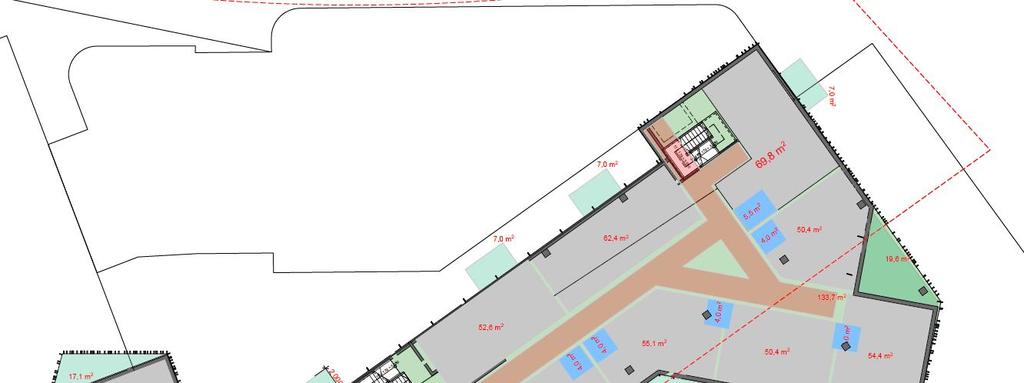 Leilegheitene med mot sør, sirkel merka 3, må få tett rekkverk og absorbentar i himling for å få