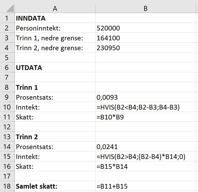 Berekning av trinnskatt til Lise.