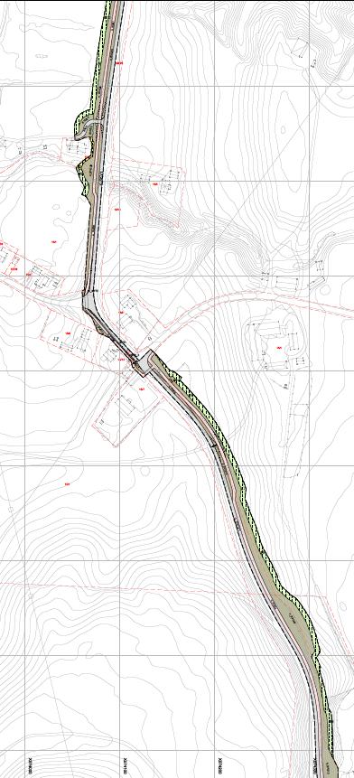 Trafikkdeler på 3 meter. Ved avkjørselen opp til Gjellan-/Trøåsen-området er det planlagt en bussholdeplass på hver side av vegen.