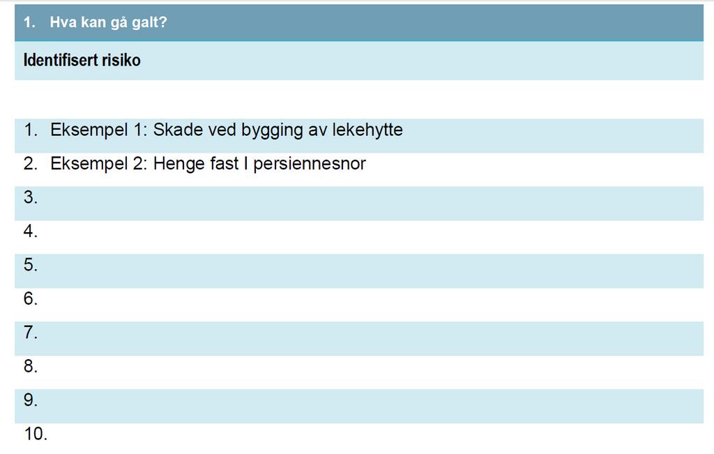 Vedlegg 1: Eksempel på risikoanalyse med