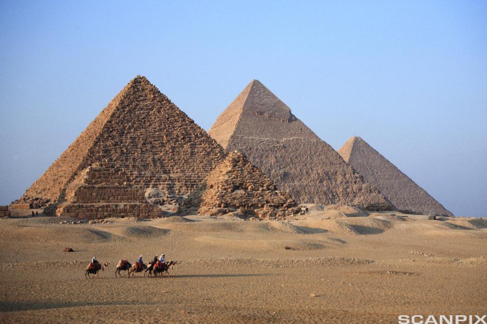 Gizapyramidene i Egypt. Ved å bruke det vi nå har lært om tangens, kan vi finne høyden til pyramiden uten å bruke trekanten DEF.