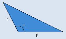 Arealsetningen gjelder altså også her. Arealformelen for trekanter La u være vinkelen mellom to sider p og q i en trekant.