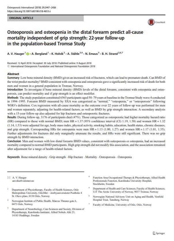 osteoporose/osteopeni og dødelighet Hjelper det å ha god gripestyrke?