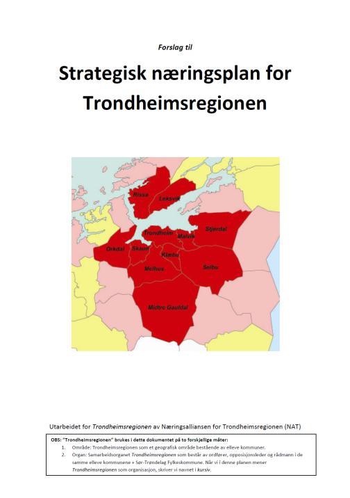 Strategisk næringsplan for Trondheimsregionen Regionrådet ga våren 2009 oppdraget til næringslivet representert ved Næringsalliansen for Trondheimsregionen (med Næringsforeningen i