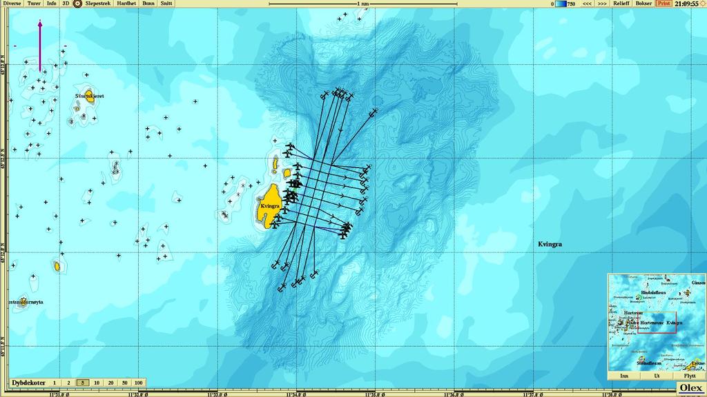 2. Resultat 2.1 Havbunnskartlegging Det ble kjørt med betydelig overlapp, og opploddingsforholdene var tilfredsstillende.