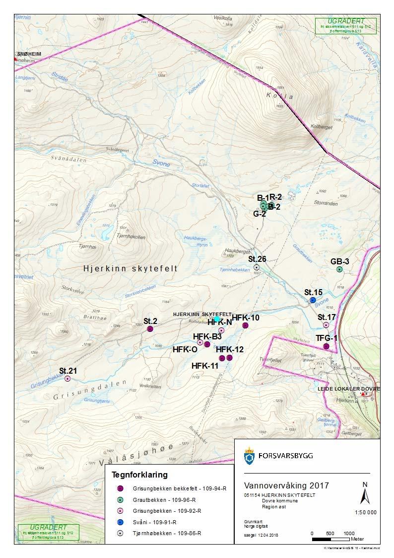 4 Resultater fra vannovervåking i Grisungdalen I Grisungdalen ligger det 2 vannforkomster, Grisungbekken (vannforekomstnr.109-92-r) og Grisungbekken bekkefelt (vannforekomstnr.109-94-r).