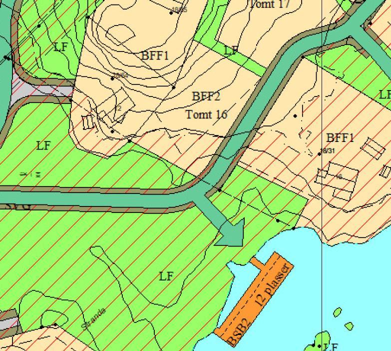 I forslag til ny reguleringsplan, er det vist en ny tomt (tomt 16) mellom Nesstranda 12 og Vegår; Nesstranda 12 Tomt 16 vil være i strid med gjeldende disposisjonsplan og i strid med kommuneplanen.