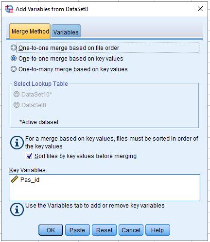 KOBLE SAMMEN TO DATAFILER - LEGGE TIL VARIABLER Data > Merge Files > Add Variables.