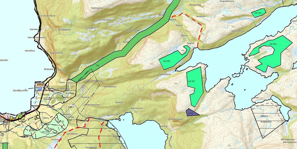 Andre vesentlege endringar i planen Kring Botnavatnet er det sett av 4 områder (LNF-s) der det kan tillatast frådeling av