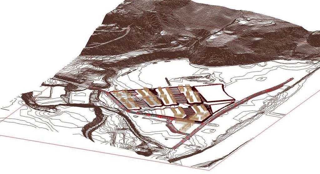 Flomvurdering av Gimsøya 3 av 40 Figur 2 Nyeste planskisse/terrengmodell av boligområdet på Gimsøya som ble tilgjengelig etter hydraulisk modellering var gjennomført.