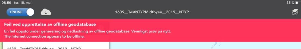 Nedlastinga av geodatabasen kan slå feil, og da får du beskjed. Det er ikke usannsynlig at du vil oppleve dette, og du må prøve igjen. 5.2.