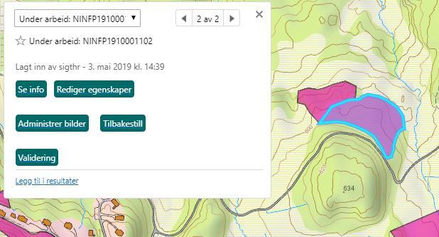 Du kan nå tegne et område i kartet og valideringen kjøres nå på områdene innenfor det opptegnede polygonet uavhengig av prosjekt.
