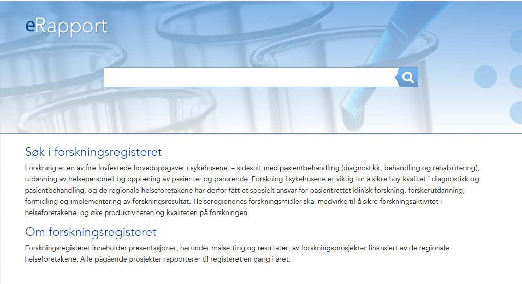 41 til et spesielt prosjekt, er det enklest å søke på prosjektnummer, jf. listen over de som har rapportert i 2018 (side 42). Søkefeltet er godt synlig øverst i registeret.