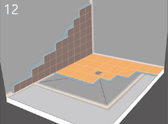 også mellomringen i plast skal dekkes med mørtel og fliser). 1. BETONGGULV 2. MEMBRANTAPE OG MEMBRAN 3.