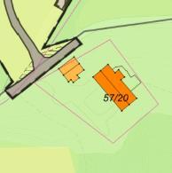 Enebolig på liten tomt opptil dyrkbar mark/skogsareal SB-136 Matrikkel 57/20 Eksisterende bebyggelse