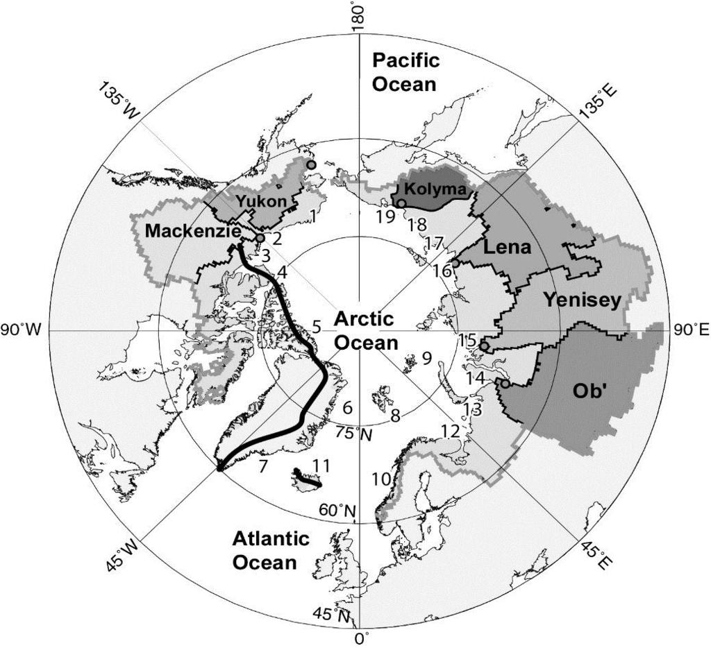 Sediment flux of major rivers draining to the Arctic Ocean Sediment flux Sediment load*1 6 t yr -1 2 15