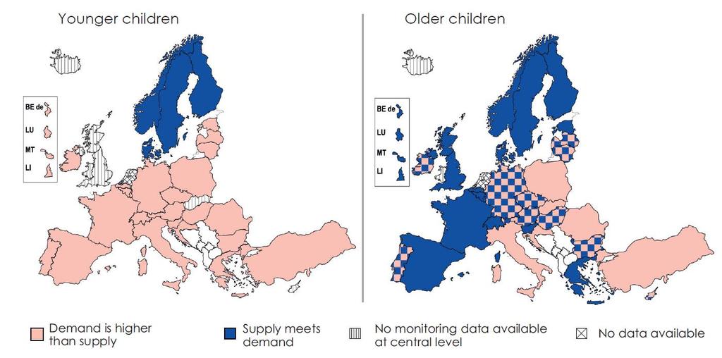 Tilbud og etterspørsel av barnehageplasser i Europa