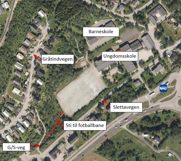 Figur 4 Navn på infrastruktur i vest brukt i dette kapitlet Vurderinger rundt dagens situasjon Både vestre og østre hente- og bringeplass mangler tilrettelegging for gående.