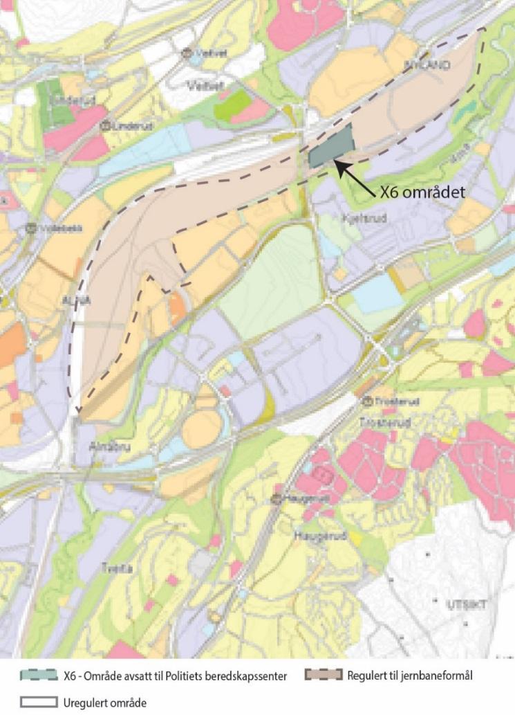 GENERELLE FORHOLD Det lå opprinnelig som et premiss fra Samferdselsdepartementet at Politiets beredskapssenter skulle etableres på arealet X6 på Alnabru (ca. 30 daa).