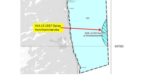 Kart: Opprinnelig Akvakultur-areal som tas ut av planen. KONSEKVENSUTREDNING TEMA VURDERING DATAKILDER KONSEKVENS Miljø og naturressurser PLanformål: land Ingen spesielle. LNF-område på land.