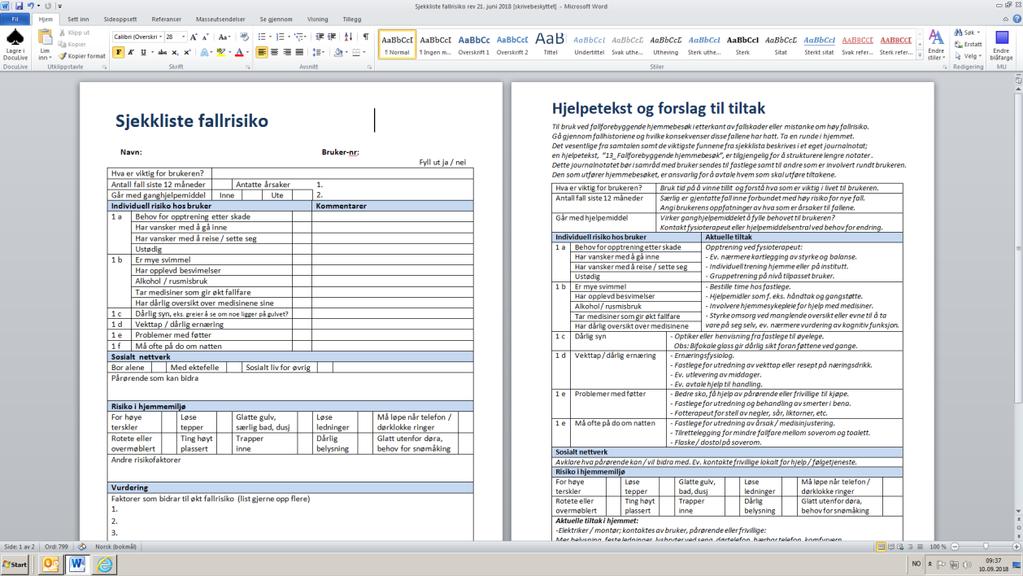 Dette er et skjema utformet i Word og dere kan fritt krysse ut og legge inn/endre de tekstene som står. Det er på side 2 lagt inn forklaringer, hjelpetekster og forslag til tiltak.