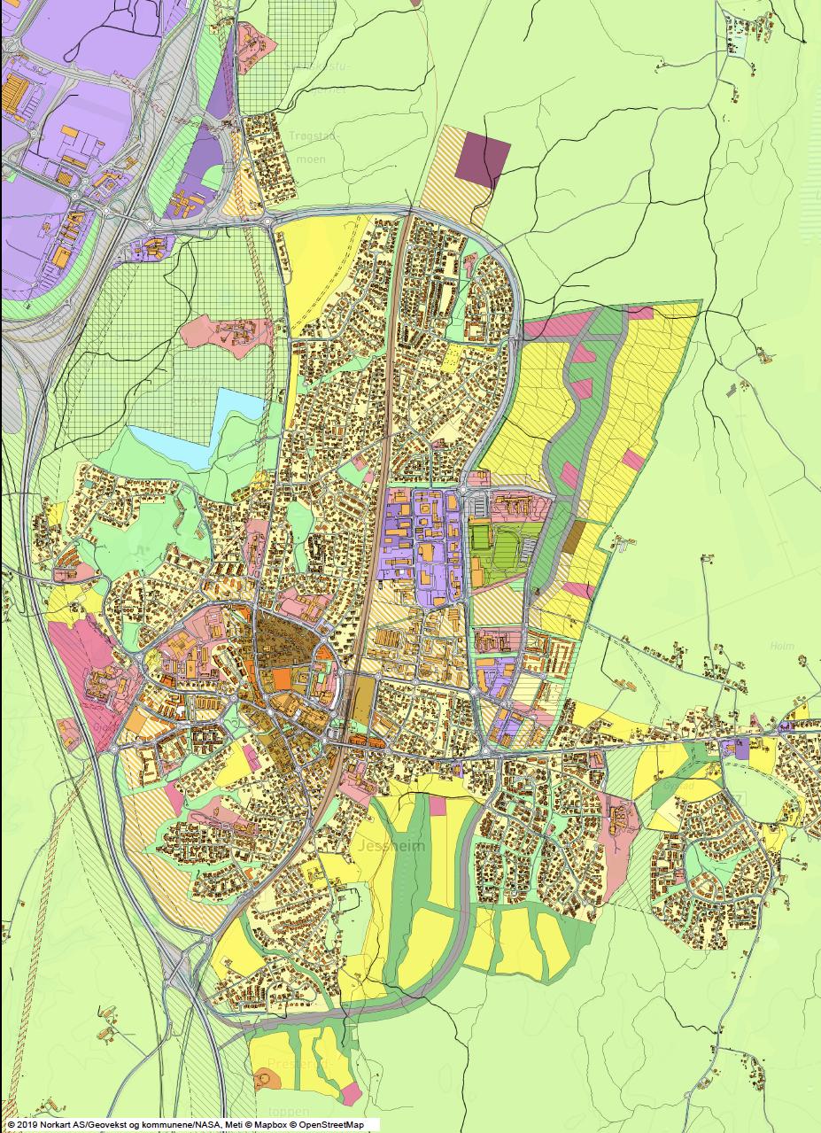 Figur 5-3 Kommuneplanens arealdel. Jessheim. Kilde Ullensaker kommune 5.3.1 Byplan Jessheim 2030 Hovedtema i byplanen er «Den levende byen».