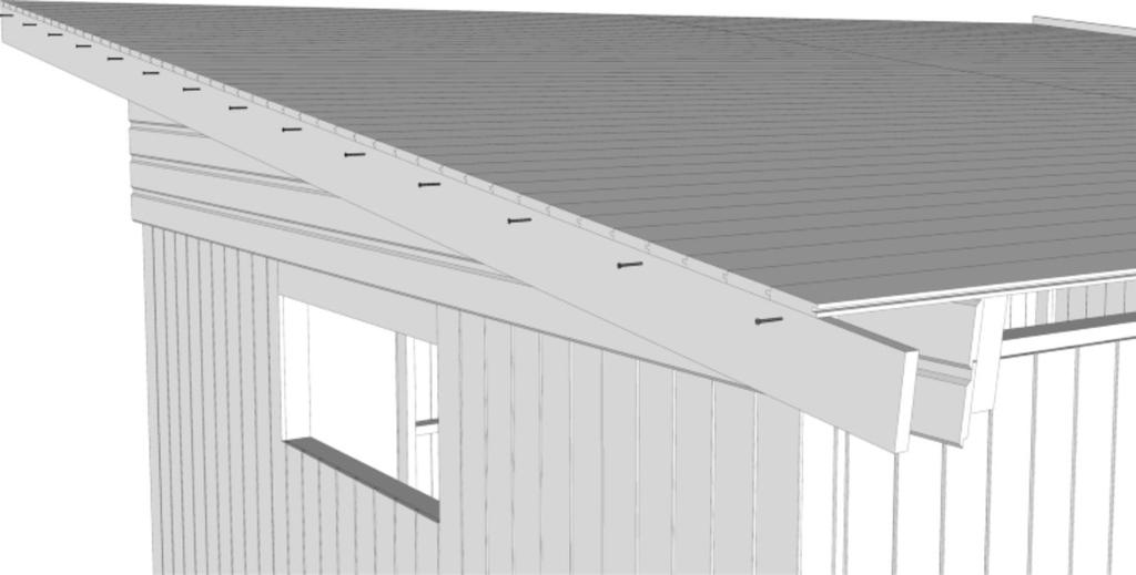 Avslutt med å rensage rupanelen 30 cm fra utsiden av panelen på gavlveggen. Se tegning A04 og A06. 8. Monter støttebord 34x34 mm i samme lengde som gavlvegg og takstoler.