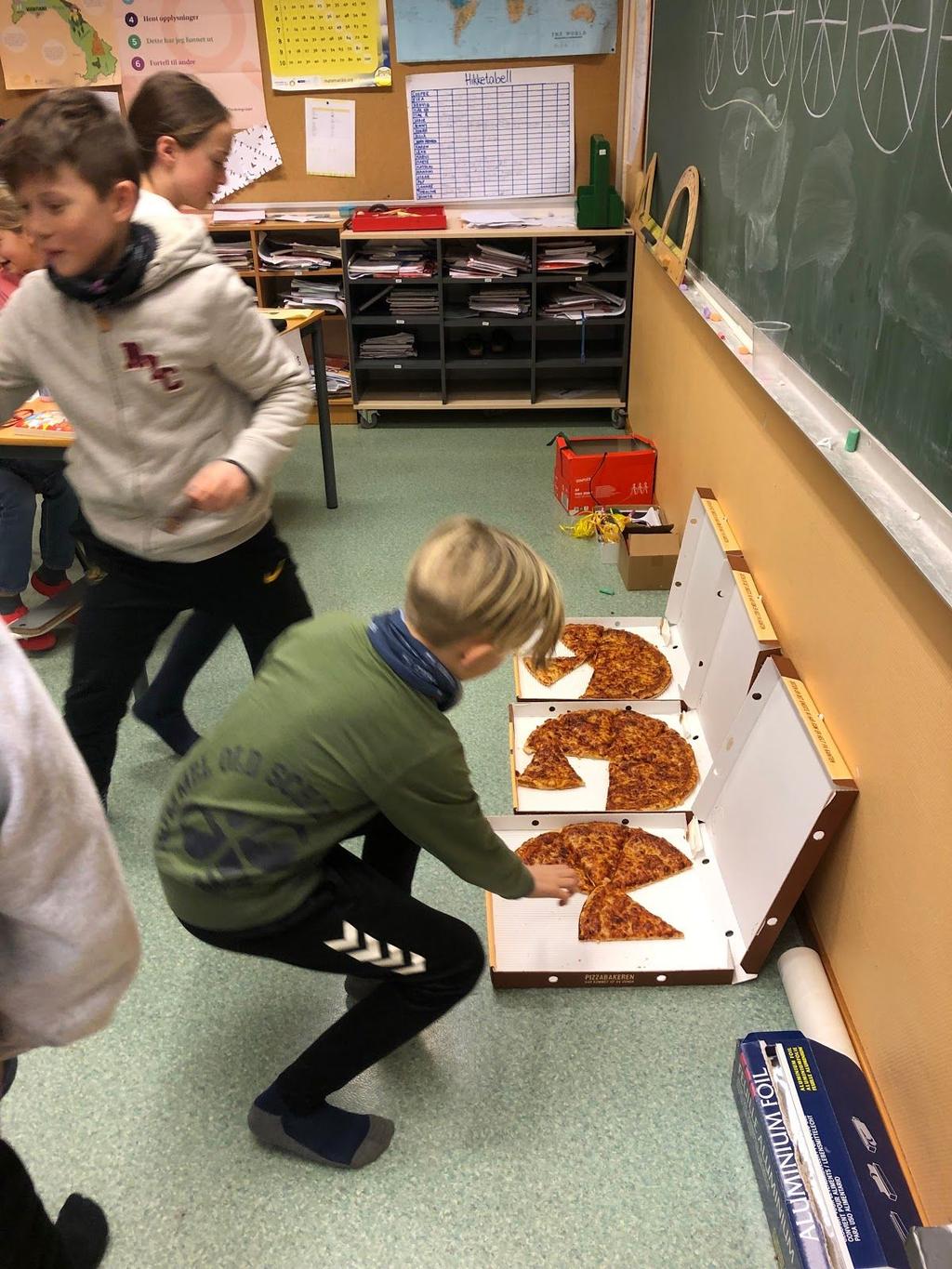 8 pizzaer til klassen, og regnet ut at det ville koste 952 kr.