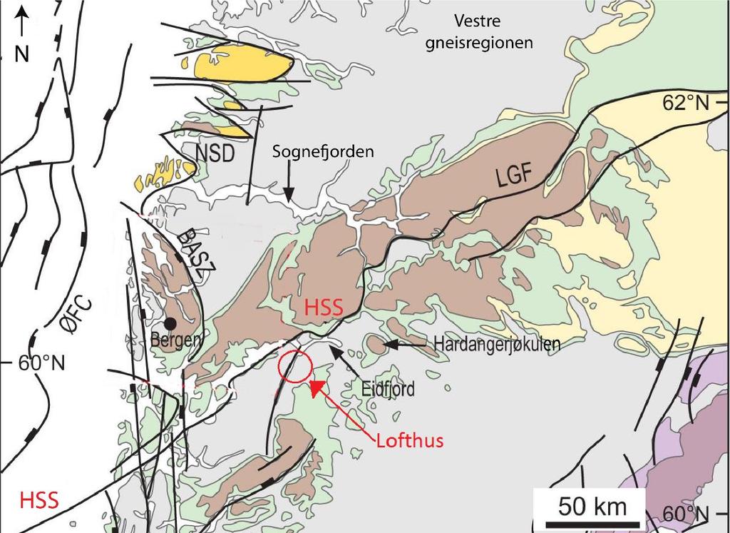 En oversikt over forkastningssoner i Vest-Norge er fremstilt i figur 2.2 (Ksienzyk et al., 2014).