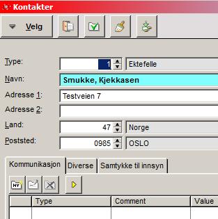 Kontaktpersonens kommunikasjonsdetaljer (telefon med mer) registreres på samme måte som på