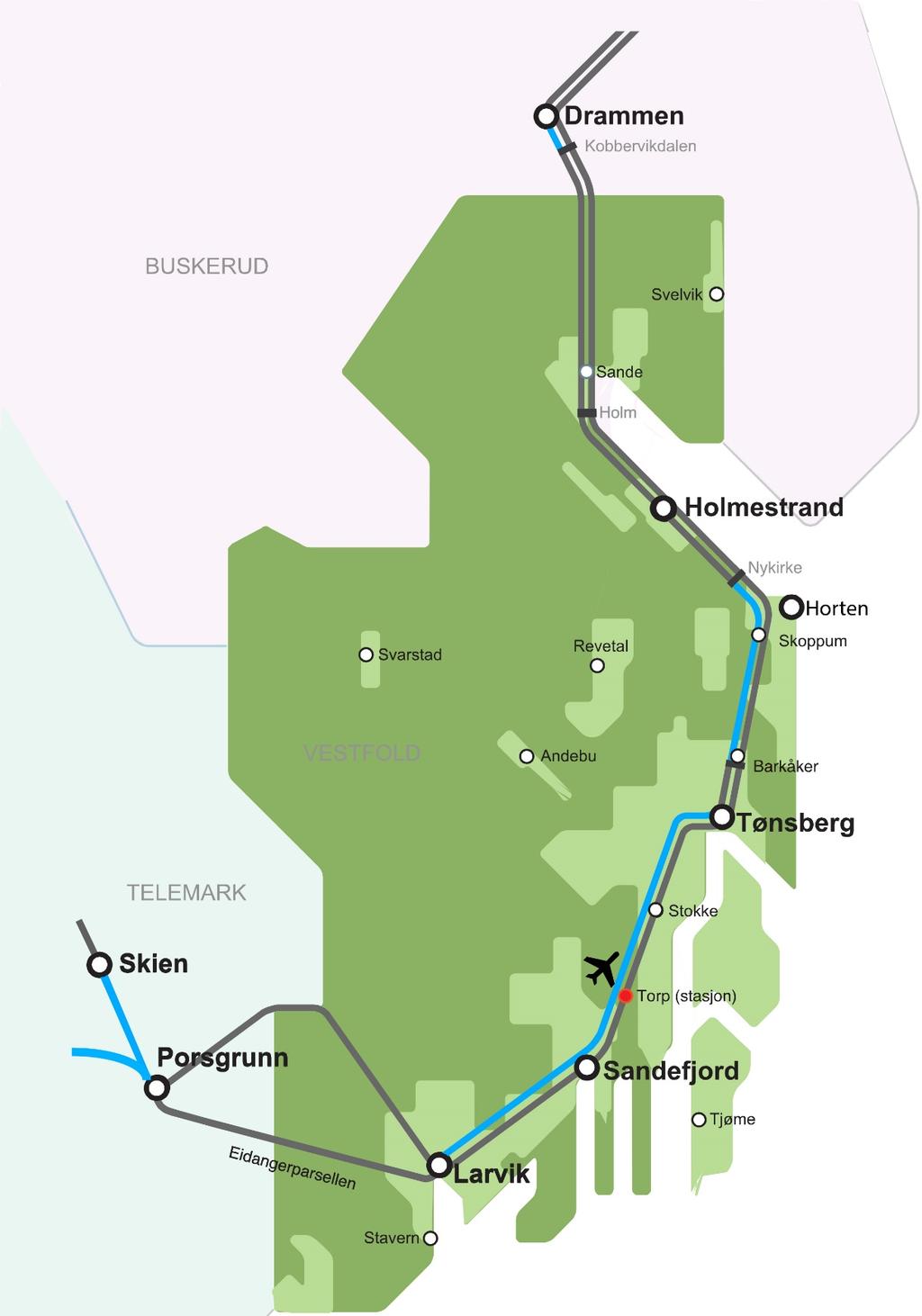 2016 Farriseidet-Porsgrunn åpner 2018 Nykirke-Barkåker 2024 Drammen-Kobbervikdalen