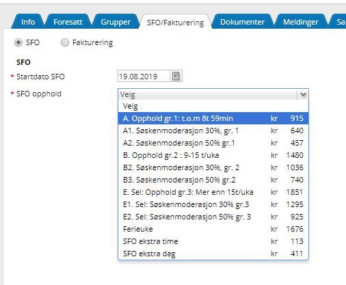 Så velger du SFO-opphold. Regn ut fra antall timer morgen/kveld hvilket opphold du skal ha.