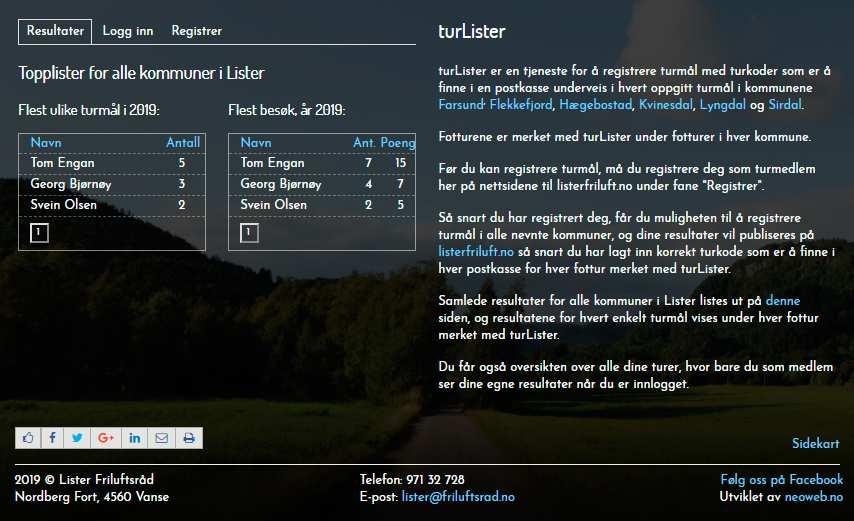 Postkassetrim - turlister turlister er en skreddersydd utvidelse tiltenkt nettstedet https://listerfriluft.no angående et elektronisk registreringssystem for postkassetrim.