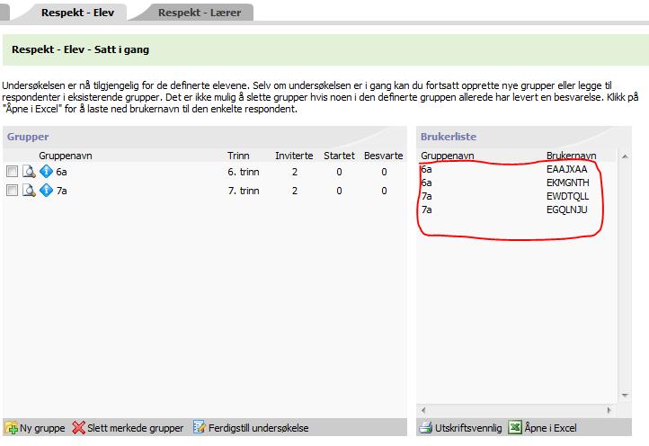 2. Hente brukernavn Kolonnen Brukerliste viser brukernavnene for din skole. Disse brukernavnene må fordeles til elevene i den enkelte gruppe.