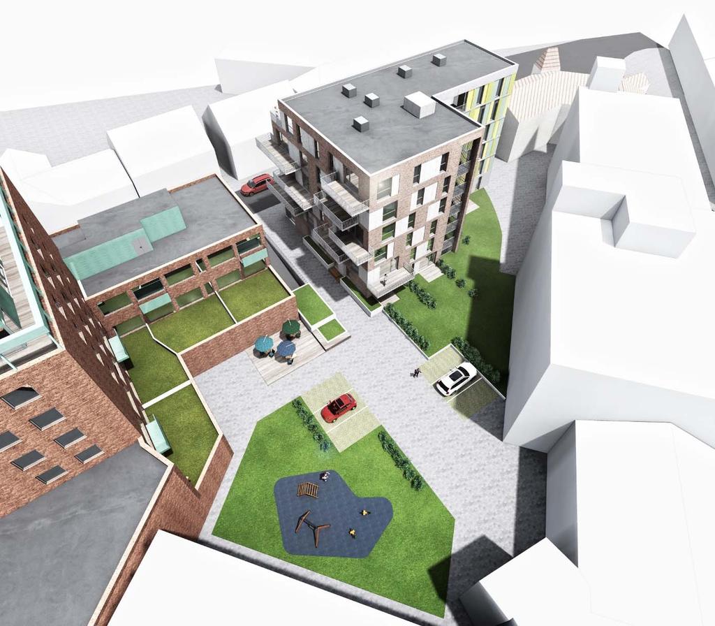 Forslag til løsning Prosjektet foreslår å gjenskape Torggata 2 og 4 med to separate bygninger samtidig som den tar opp en av Sarpsborgs sentrums varemerker: Gløtt i gatelangs bebyggelse som åpner